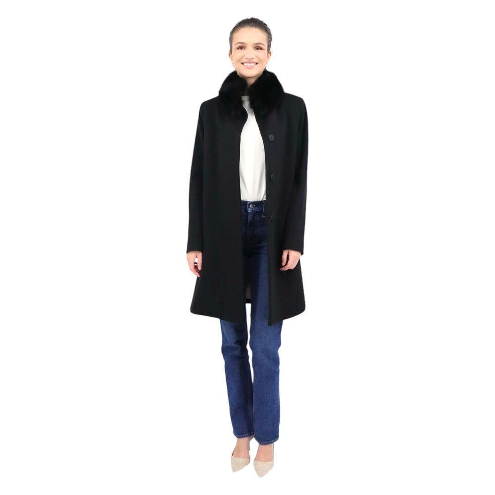 Fleurette Loro Piana Italian Wool Black Fox Fur Trim Collar Coat Size 10 - Picture 3 of 16